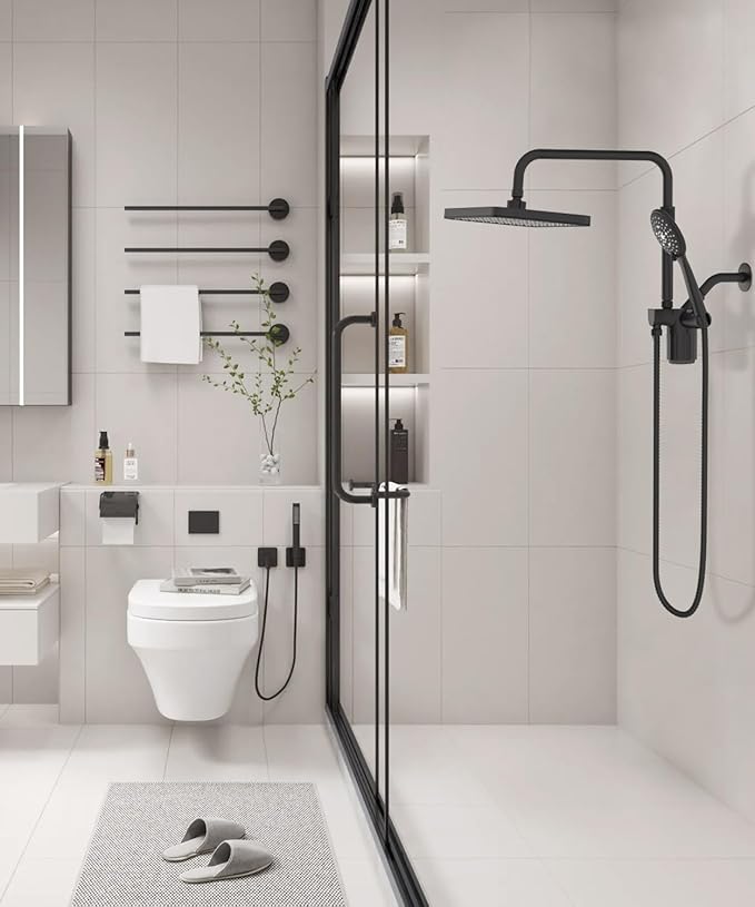 Filtered Shower Head with Handheld Spray Combo,12 inch High Pressure Rainfall Shower Head with Adjustable Slide Bar,Dual Rainfall Showerhead,Bathroom Accessories,Black