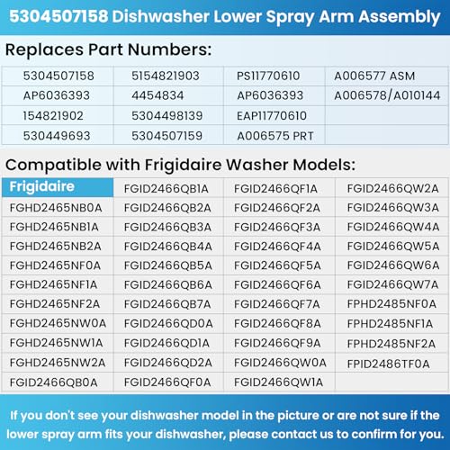 Upgraded 5304507158 Dishwasher Lower Spray Arm for Frigidaire Dishwashers Spray Arm Assembly