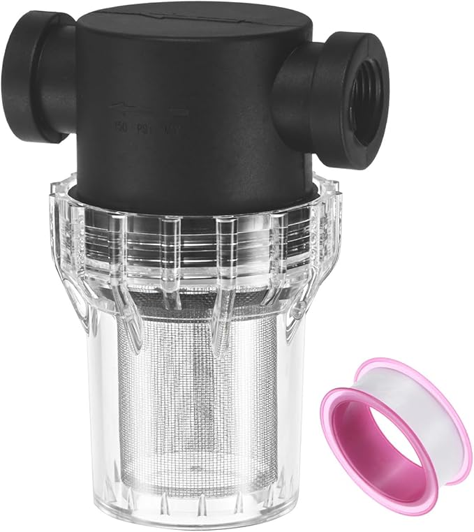 Water Pump Strainer with 40 Mesh Stainless Steel Filter Screen, 1/2 Inch Pipeline Filter for Garden Hose Outdoor RV Water Tank Pressure Washer Inlet [Black]