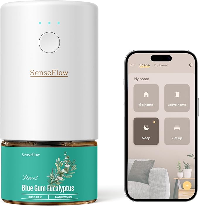 SF101S Smart Wi-Fi Waterless Ultrasonic Essential Oil Diffuser–100% Plant-Based,120-Day Natural Air Freshener & Aromatherapy Scent Diffuser Covers 100㎡ for Home,Hotel-Blue Gum Eucalyptus