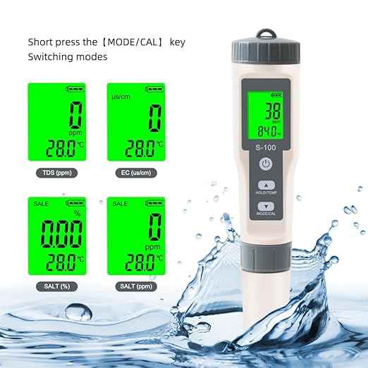 TDS Meter,4 in 1 Water Tester TDS/Salt/Temp/EC Meter,High Accuracy TDS Meter Digital Water Tester with LCD Backlit,Pool Testing Kit Salinity Tester EC Meter for hydroponics, Wine, Pool and Aquariums
