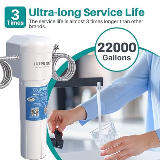 ICEPURE Under Sink Water Filter System, 3 Years or 22K Ultra High Capacity, NSF/ANSI 42 Certified, Direct Connect Under Counter Drinking Water System, 0.5 Micron, with an Extra Replacement Filter