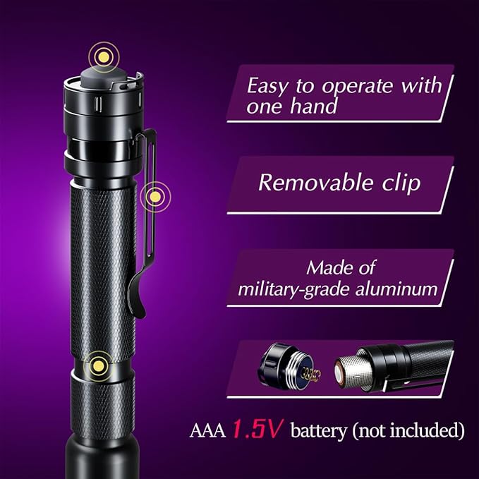 UV Flashlight 2 Pack Ultraviolet, 395nm Mini Penlight Portable and Compact Black Light for Pet Urine and Stain Detection, Hotel Cleaning, ID Check, Handheld Detector