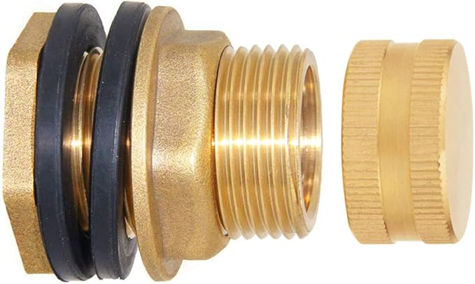 Joywayus Brass Male Garden Hose Bulkhead Fitting with Plugs,1/2" Female 3/4" GHT Male Water Tank Connector Threaded and 3/4" GHT Female Outer Hex Head End Pipe Caps Drain/Flush Port Kit - AquaVibe