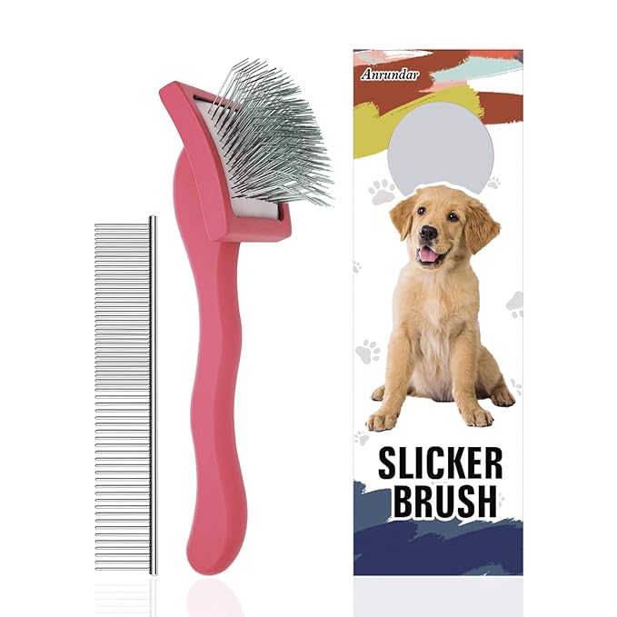 Dog Slicker Brush for Golden Doodle Grooming Kit - Dematting Brushes for Goldendoodles, Labradoodles, Poodles - Pet Hair Brush for Short & Medium Haired Dogs - Small (Red) - AquaVibe