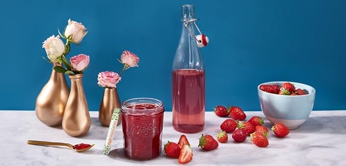 Le Parfait Bottles Glass Swing Top Bottle with Airtight Printed logo Swing Stopper | Works as Preserving Bottle for Juices & Salad Dressing| 16oz (Pack of 3) 500ml