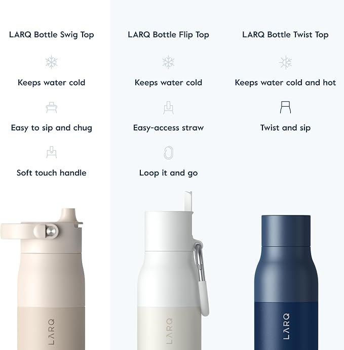LARQ Bottle Swig Top 34oz - Insulated Reusable Stainless Steel Water Bottle With Built-In Silicone Handle | BPA Free | For Sports, Gym, and Travel | Mojave Dune