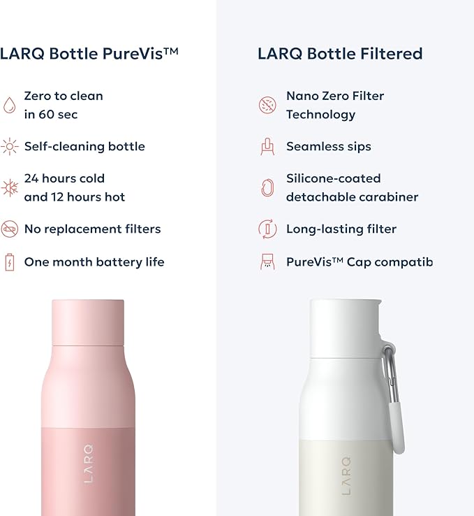 LARQ Bottle PureVis 17 oz - Self-Cleaning and Insulated Stainless Steel Water Bottle with UV Water Purifier and Award-winning Design | Reusable & Travel Friendly, Himalayan Pink