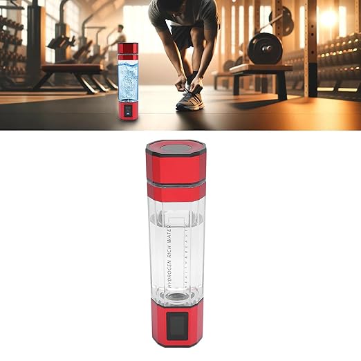 New Hydrogen Water Bottle, 300ml PCTG Type C 5V Hydrogen Rich Water Generator Cup for Home Office Outdoor Sports (Red)