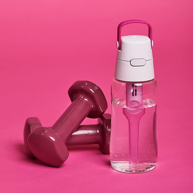 Dafi Filtered Water Bottle with Straw 17 oz - Sports Water Bottle Reusable with Carbon Filter for Gym, Travel, Daily Use - Leakproof, BPA-Free with Hypoallergenic Mouthpiece & Carrying Handle - Pink