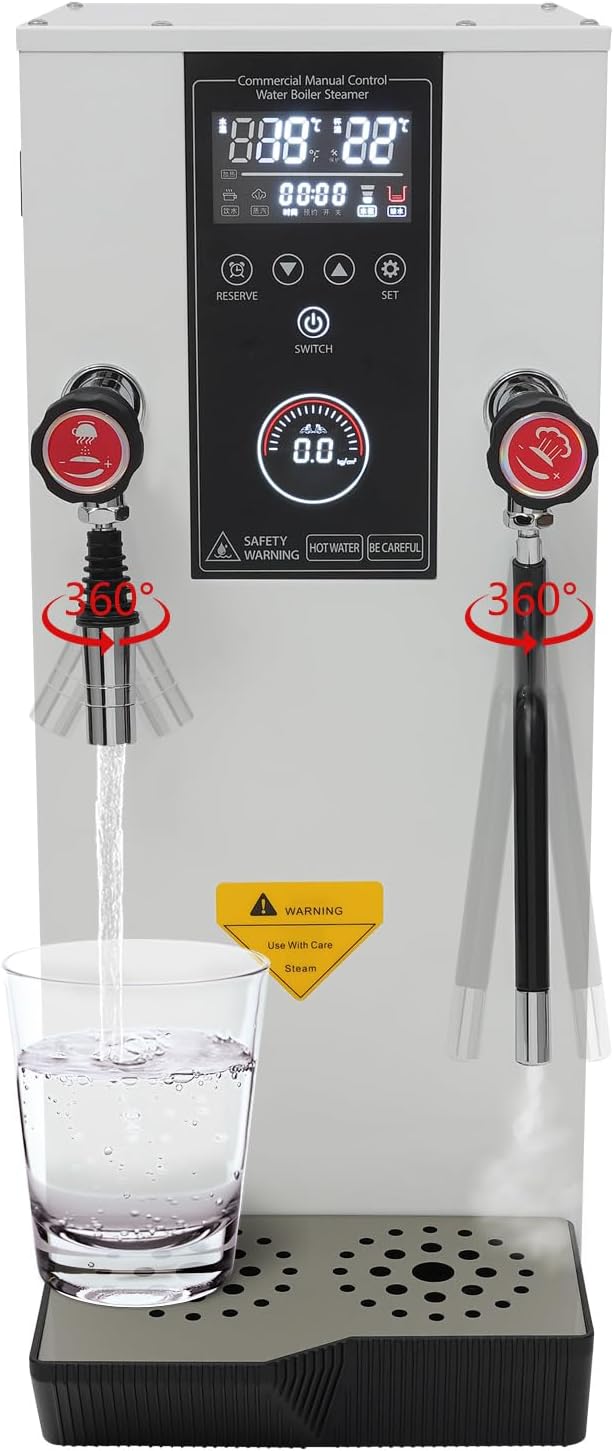 Hot Water Dispenser 3.2Gal Commercial Water Boiler with Cup Temperature Probe & Removable Drip Tray Timing1-12H Countertop Water Filter for Milk Tea Shops, Cold Drink Shops, Bars (White)