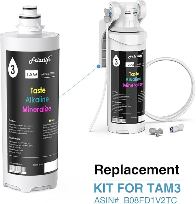 Frizzlife Replacement Filter Cartridge For TAM3, With FZ-4 Cartridge Inside, For PD600-TAM3 Osmanic System & TAM3 Alkaline Filter