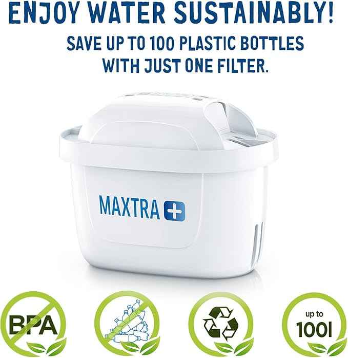 BRITA MAXTRA+ replacement water filter cartridges, compatible with all BRITA jugs -reduce chlorine, limescale and impurities for great taste - single