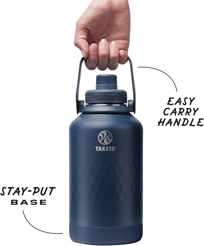 Takeya Sport 64 oz Triple-Insulated Stainless Steel Water Bottle, Spout Lid – Leakproof, Sweatproof, BPA-Free, Keeps Drinks Cold 36 Hrs, Hot 14 Hrs – Indigo