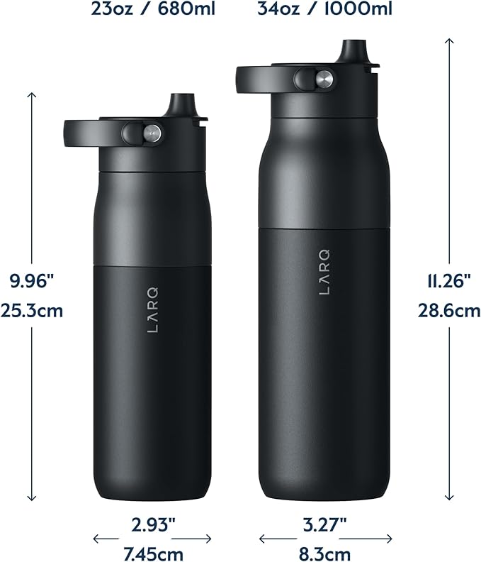 LARQ Bottle Swig Top 23oz - Insulated Stainless Steel Water Bottle With Built-In Silicone Handle | BPA Free | Reusable Water Bottle for Sports, Gym, and Travel, Obsidian Black