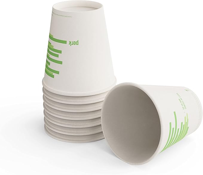 Perk Eco 10 Oz Compostable Paper Hot Cups, Disposable Coffee Cups for Hot Beverages, White/Green