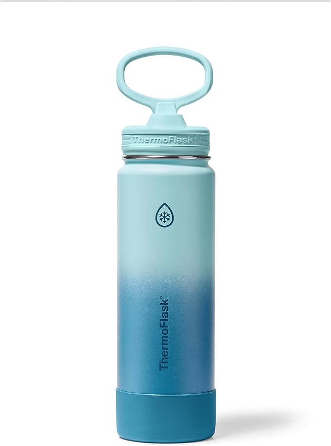 ThermoFlask 24 oz Double Wall Vacuum Insulated Stainless Steel Water Bottle with Straw Lid, Ocean Waves