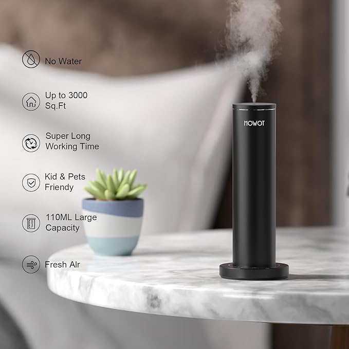 Smart Ultra-Quiet Tower Essential Oil Diffuser with Bluetooth Control，Waterless Scent Diffuser Machine with Bluetooth Control, 3000 sq.ft Coverage Scent Machine Diffusers for Home, Office, Spa