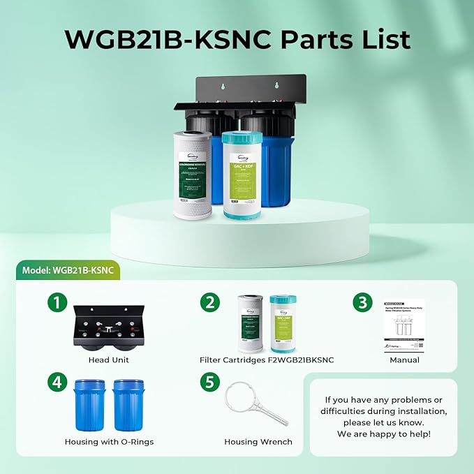 iSpring WGB21B-KSNC Whole House Water Filter System, SGS-Tested to Remove up to 94.4% of Chloramine, 5-Layer Filtration Reduces Heavy Metals, Lead, Chlorine, Sediment, VOC, 10” x 4.5” Filters