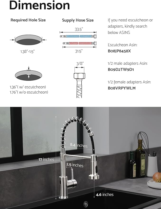 WEWE Touchless Kitchen Faucet with Pull Down Sprayer - Motion Sensor Kitchen Faucets Spring Single Handle Stainless Steel Kitchen Sink Faucet (Brushed Nickel)