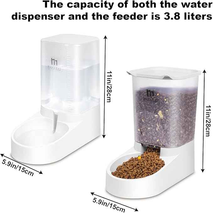 Marchul Dog Feeder, Gravity Cat Feeder and Water Dispenser Set, Automatic Pet Food Bowl and Waterer Large Capacity for Small Medium Pets Puppy Kitten Rabbit, 1 Gallon