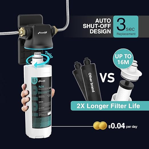 Frizzlife SW10 Under Sink Water Filter System, NSF/ANSI 53&42 Certified, Reduces 99.99% Lead, Chlorine, Bad Taste & Odor, with PLC10 Replace Filter