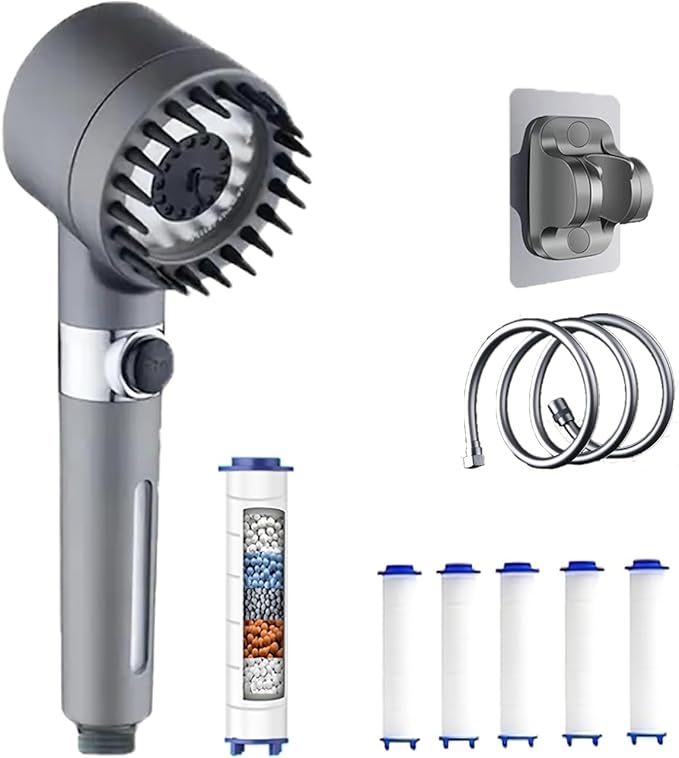 4-Speed High Pressure Shower Heads plus 5 Filter Cartridges Set, Filtered Shower Head, Removable Filter Cartridge Water-Saving Shower Head, High Pressure Handheld Shower Head With Hose