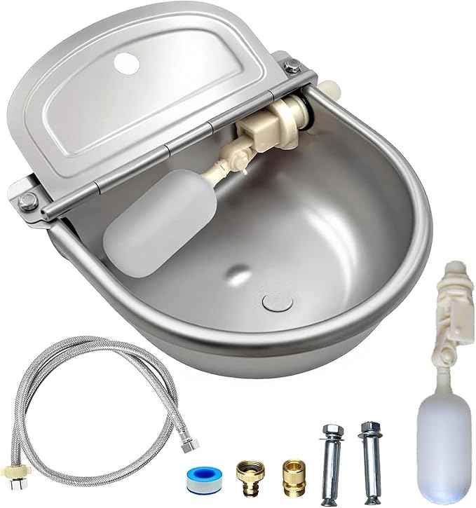Automatic Water Bowl 304 Stainless Steel Pet Water Dispenser Dog, Feeder Waterer for Large Dogs with 40 Inch Steel Hose, 2 Float Valve, Copper Connector Adapter, 2 Bolts (with Drainage Hole)