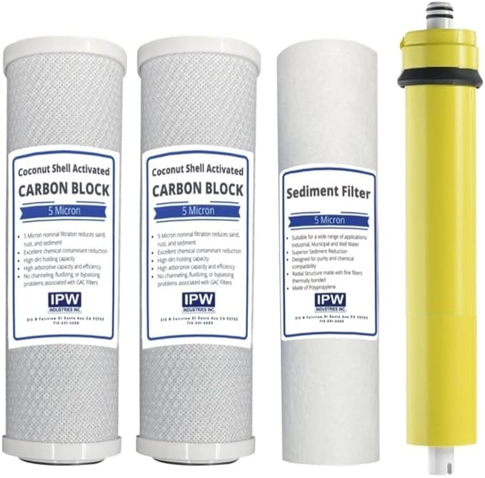IPW Industries Inc. - Reverse Osmosis Replacement Filters - Carbon Block Sediment RO Membrane for Watts FMRO40-MAN System with 50GPD - 560018, 4-Pack