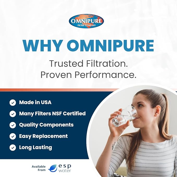 Omnipure Q5605 Sediment Filter, 5 Micron Twist-In RO Cartridge, 2.5 x 12 Inch Q-Series Compatible for Under-Sink Reverse Osmosis Systems, Certified to NSF Standard 42 Replacement Water Filter