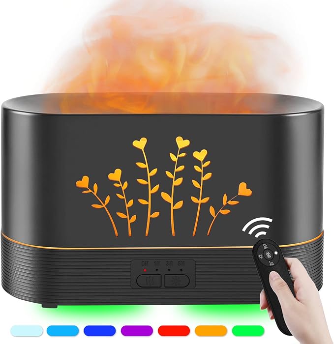 RGB Flame Diffusers for Essential Oils Large Room-Upgraded 300ML Aroma Diffuser Humidifier-Remote Control for Home Office Shop Gym
