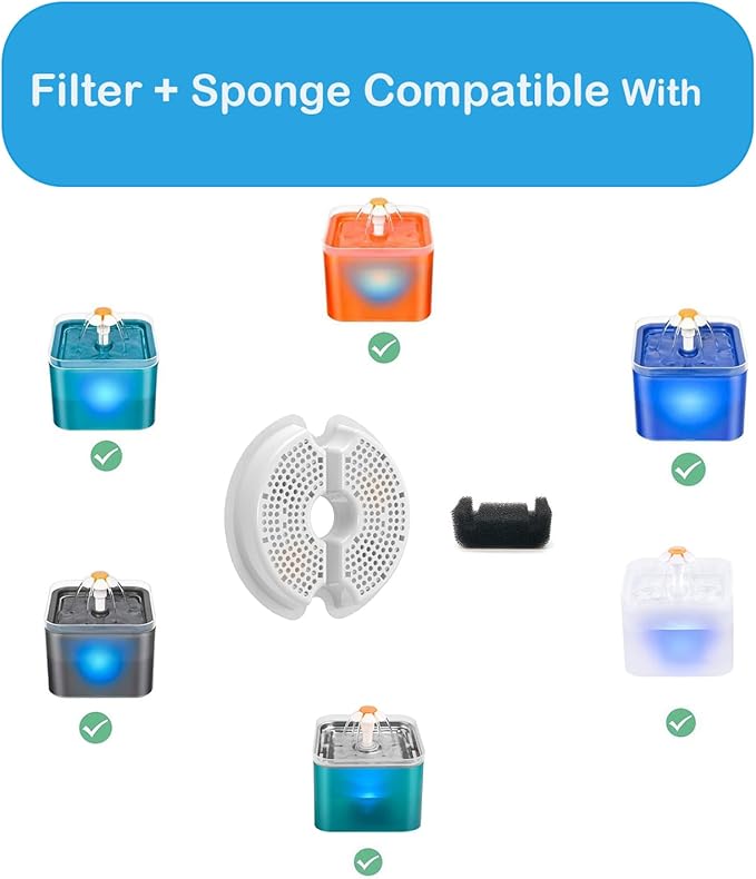 8 Pack Filter with Sponge for 67oz/2l Cat Water Fountain Replacement Filter Compatible with AONBOY,iPettie & Wonder Creature Pet Fountain NEUCOMBBT