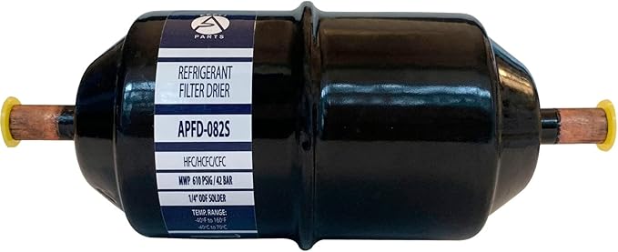 Appli Parts APFD-082S 1/4 in Liquid Line Refrigerant AC Filter Drier hvac Refrigeration 082S ODF Sweat Solder connection universal unidirectional 6in long 2-1/4 in wide