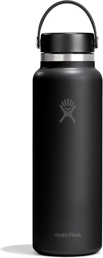 Hydro Flask Water Bottle - Insulated Stainless Steel - Wide Mouth Flex Lid, Non Spill, Leakproof and Refillable in 40 Oz Tonal Black