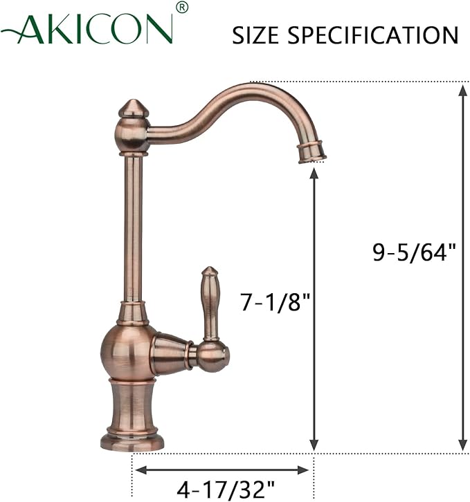 Akicon Kitchen Water Filter Faucet, Brass Body 100% Lead-Free Drinking Water Faucet Fits Most Reverse Osmosis Units or Filtration System, Non-Air Gap, Cold Water Only(Antique Copper)