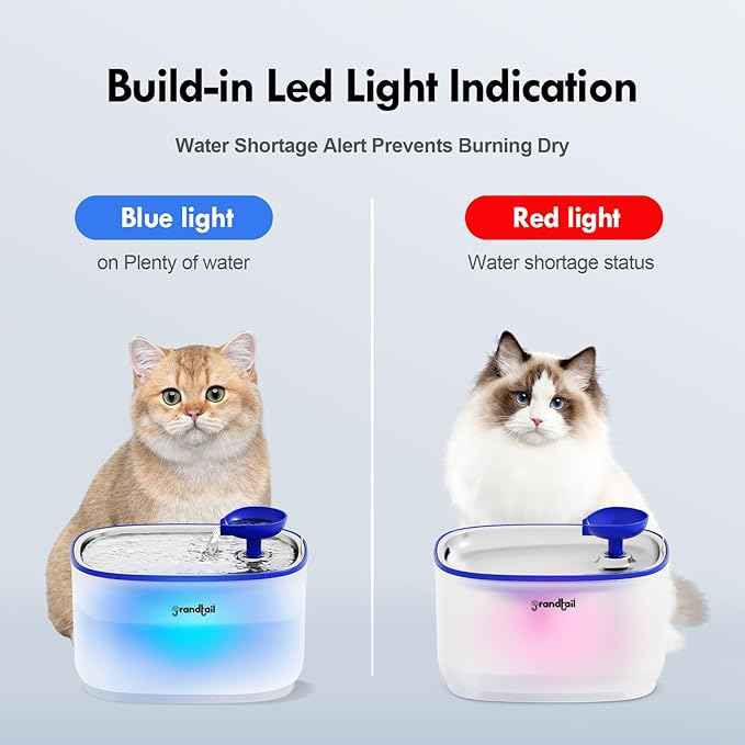 Cat Water Fountain Stainless Steel, Cat Fountain Dog Water Dispenser with Wireless Pump, 101oz/3L Cat Water Dispenser Build-in LED Light, BPA-Free Pet Water Fountain with Two Flow Modes
