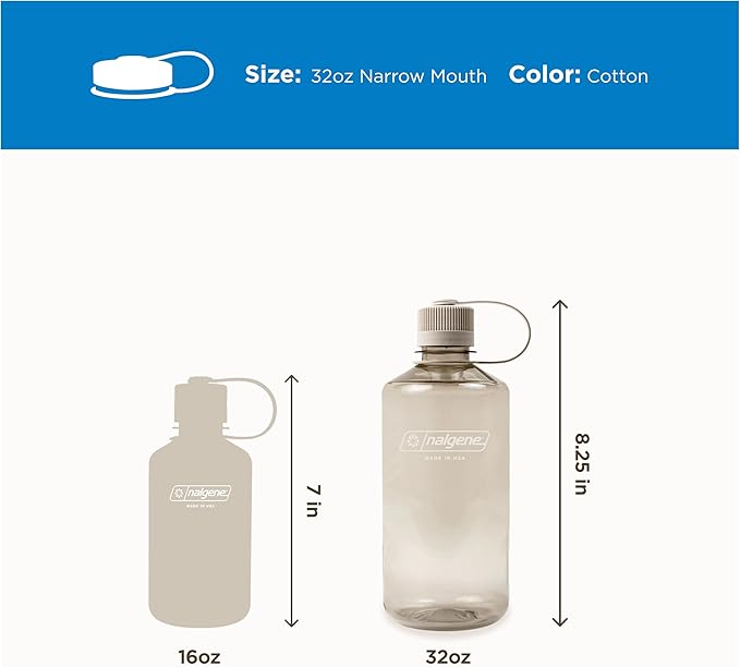 Nalgene 32 oz Narrow Mouth Water Bottle | BPA-Free, Durable & Leak Proof, Lightweight Bottle for Gym, Office & Travel, Cotton