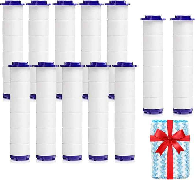 Replacement Filters for Hydro Jet Shower Head, High Pressure Handheld Turbo Fan Shower Heads Filter, PP-Cotton Filter Cartridge for Vortex Shower Head Set of 12 with Clean Towel