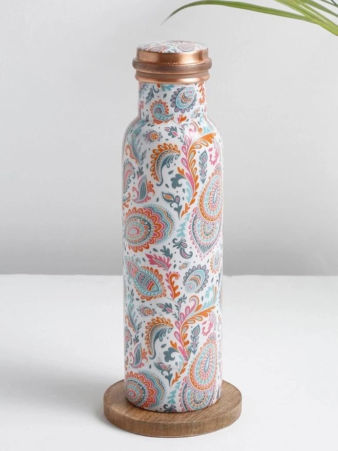 Copper Water Bottle 1 Liter – Leakproof Ayurvedic Tamba Bottle for Drinking Water, BPA-Free Copper Vessel for Health Benefits, Joint-Free Durable | |Home| Office (Printed2)