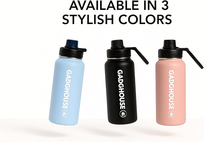 GadgHouse 40oz Stainless Steel Water Bottle with Magnetic Phone Holder, Compatible with Apple and Android. Leakproof, Insulated, BPA-Free, Keeps Hot 12H Cold 24H, for Gym, Office, Travel (ONYX BLACK)