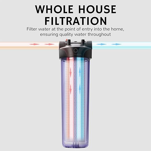 Airthereal Whole House Water Filter Housing, Sediment Filters for Well and City Water, 20"x4.5" Sediment Whole House Water Filter Cartridges, Pre-Filtration System with 1" NPT Port, (Clear Housing)