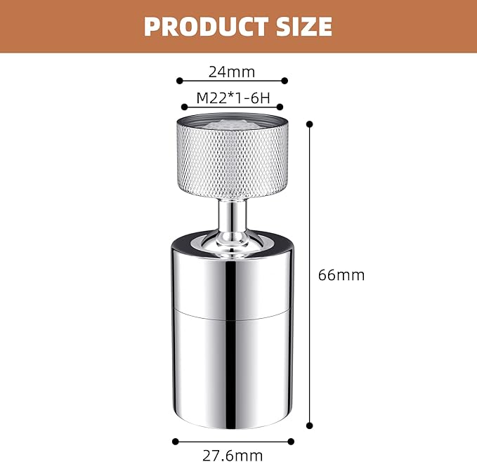 Hibbent NSF/ANSI/CAN 61 Certified Dual-function Faucet Aerator, CUPC Certification Big Angle Rotate Kitchen Sink Aerator 360 Degree Swivel Sink Sprayer Attachment-55/64 Inch Female Thread-Chrome