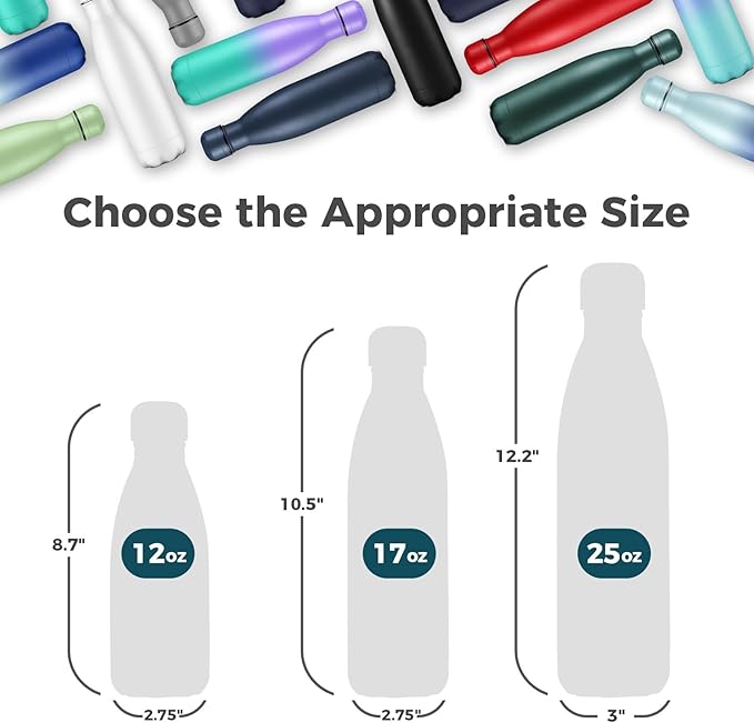 Volhoply 17oz Insulated Stainless Steel Water Bottle, Double Wall Vacuum Flask, Keeps Cold 24h & Hot 12h, Available in Packs of 1, 4, or 8（Dark Night,1 Pack）