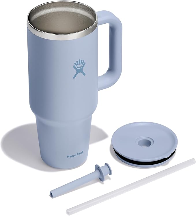 Hydro Flask Travel Tumbler with Handle, Lid and Straw - Insulated Stainless Steel in 40 Oz Surf Blue