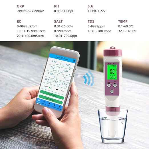 7 in 1 PH Meter PH Tester,0.01 High Accuracy Digital PH Meter for Water,PH/TDS/EC/ORP/S.G/Salt/Temp Tester,TDS Meter Water Tester for Drinking Water,Hydroponics,Plants,Aquarium and Pool