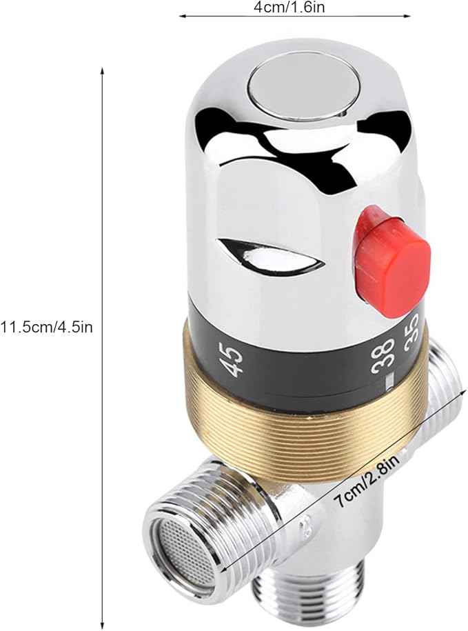 G1/2in Thermostatic Mixing Valve, Bathroom Water Temperature Control, Brass Thermostat Valve with Safety Switch for Bathtub Basin Kitchen, Easy to Install Durable Chrome Plated Acc