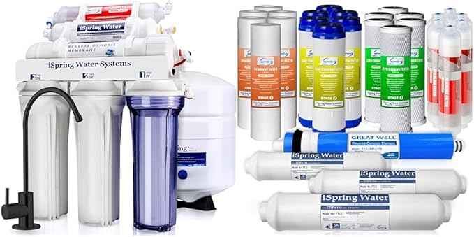 iSpring 6-Stage 75 GPD Black Alkaline RO System Bundle with 3-Year Replacement Supply Set, 28 Pieces