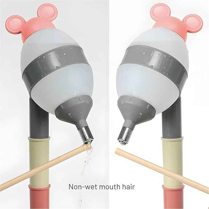 NACOCO Pet Standing Water Dispenser - Cat Dog Standing Bowl with Detachable Pole Automatically Feeding Water Height Adjustable(Grey-Pink Ear)