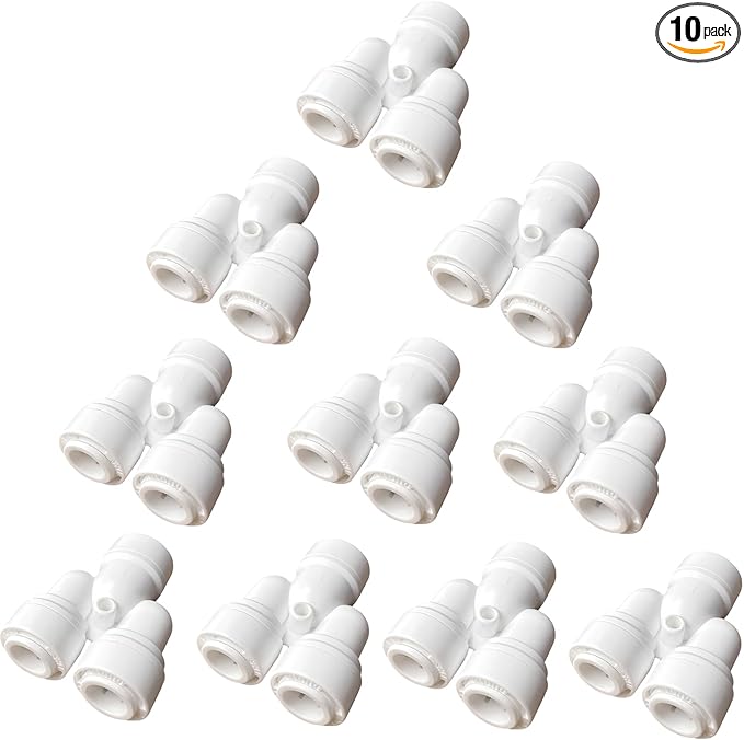 10pcs RO Fittings Y Type 3/8 inch Tubing OD Use Two Way Water Line Splitter Quick Connect Tube Fittings Push to Connect Plastic Connectors for Water Filtration System - AquaVibe