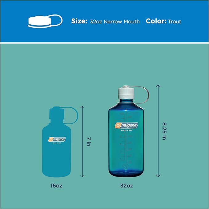 Nalgene 32 oz Narrow Mouth Water Bottle | BPA-Free, Durable & Leak Proof, Lightweight Bottle for Gym, Office & Travel, Trout